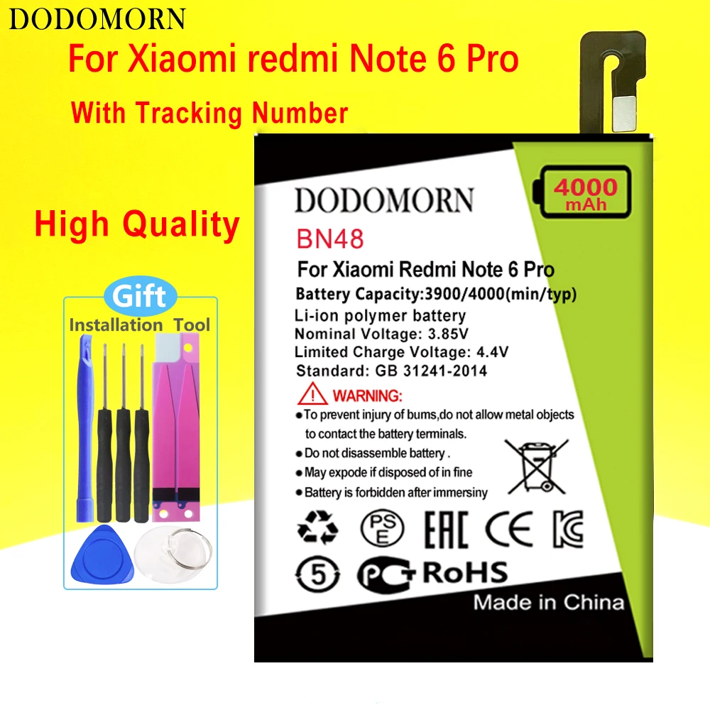 DODOMORN BN48 Battery For Xiaomi Redmi Note 6 Pro Phone High Quality+Tracking Number
DODOMORN BN48 Battery For Xiaomi Redmi Note 6 Pro Phone High Quality+Tracking Number