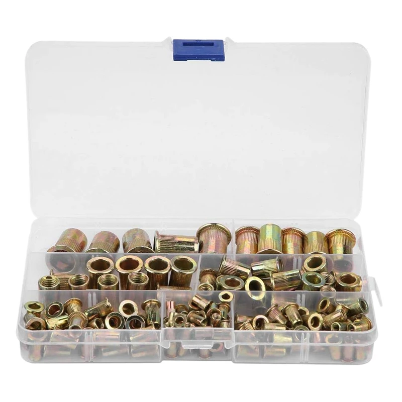 150Pcs M3-M12 Rivet Nuts Flat Head Threaded Insert Nut Rivet Cap Threaded Insert Nut Kit With Plastic Box
150Pcs M3-M12 Rivet Nuts Flat Head Threaded Insert Nut Rivet Cap Threaded Insert Nut Kit With Plastic Box