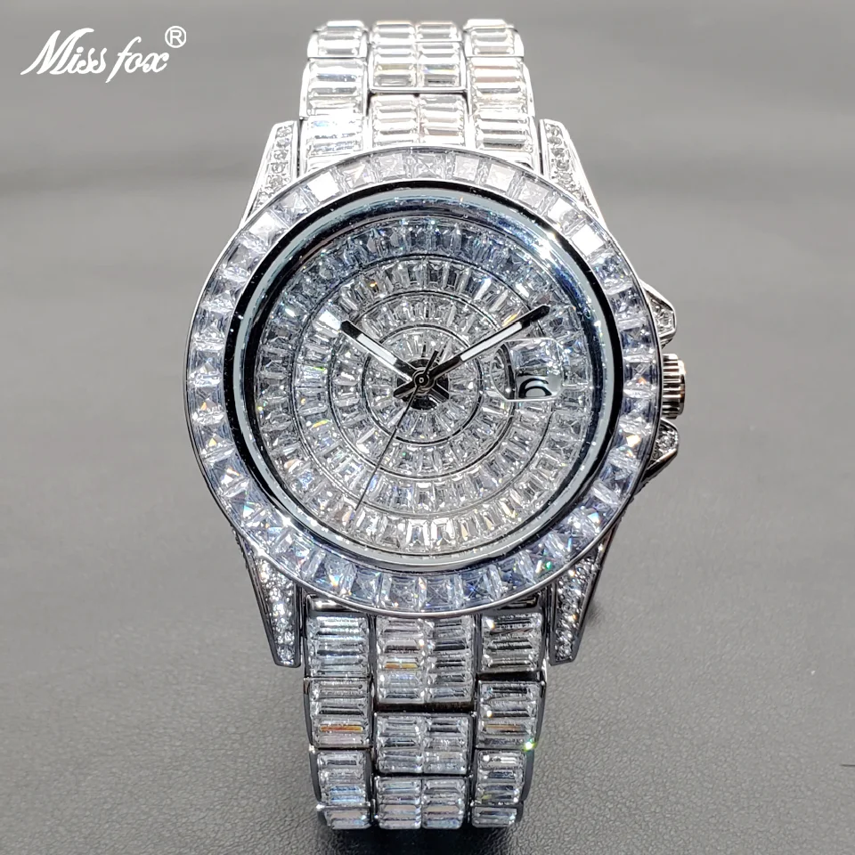 MISSFOX Fully Baguette Diamond Watches For Men Top Luxury Stainless Steel Automatic Date Wristwatch Hip Hop Ice Out Male Clock
MISSFOX Fully Baguette Diamond Watches For Men Top Luxury Stainless Steel Automatic Date Wristwatch Hip Hop Ice Out Male Clock
