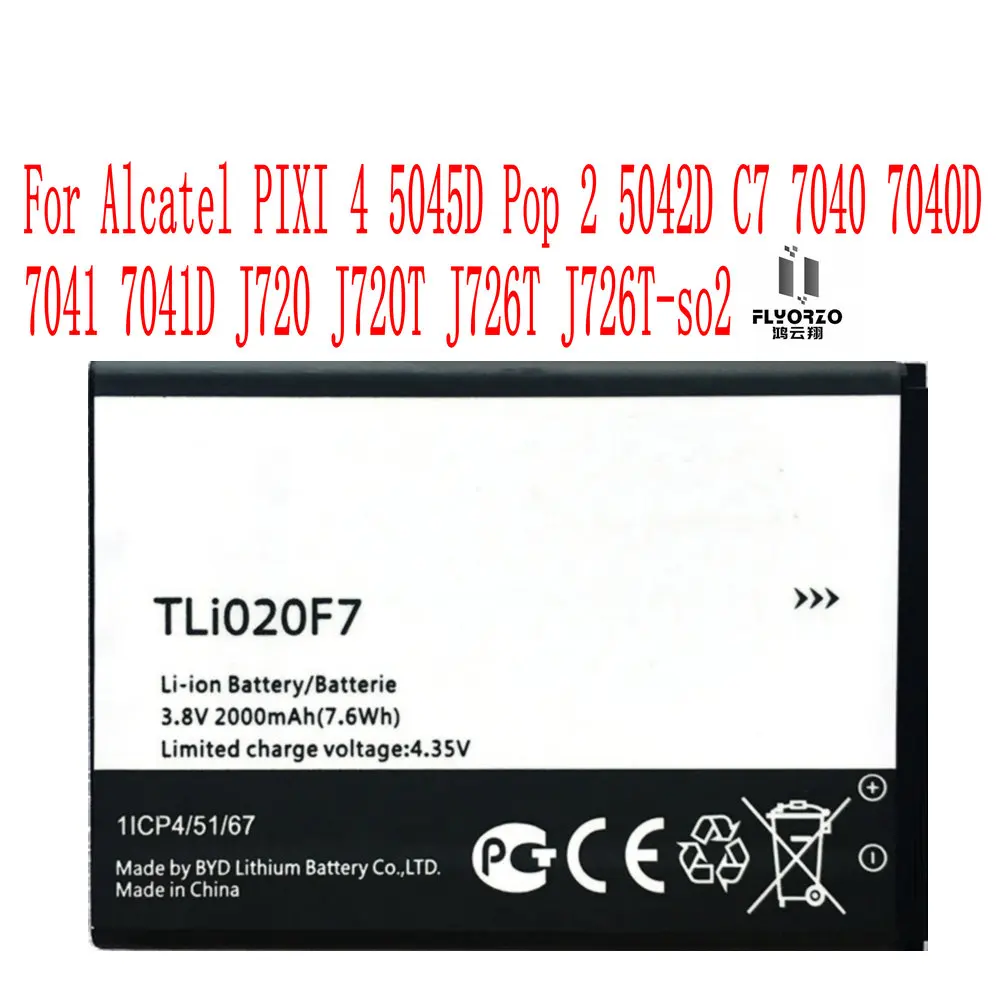 High Quality 2000mAh TLI020F7 Battery For Alcatel PIXI 4 5045D Pop 2 5042D C7 7040 7040D 7041 7041D J720 J720T J726T Cell Phone
High Quality 2000mAh TLI020F7 Battery For Alcatel PIXI 4 5045D Pop 2 5042D C7 7040 7040D 7041 7041D J720 J720T J726T Cell Phone