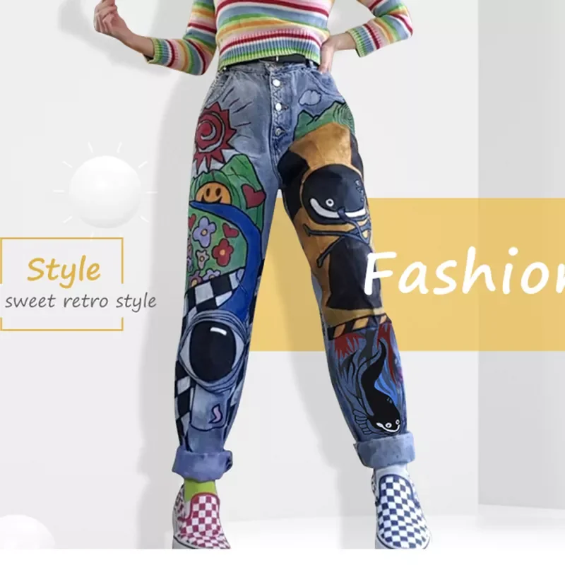 2022New Women’s Cartoon Jeans Spring Women Printed Casual Trousers Long Pant Single Breasted Vintage Female Hight Waist Denim
2022New Women’s Cartoon Jeans Spring Women Printed Casual Trousers Long Pant Single Breasted Vintage Female Hight Waist Denim