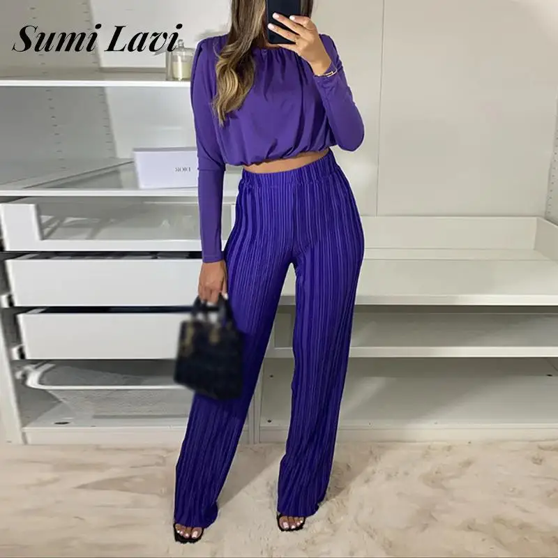 Fashion Solid Bottoming Shirt 2pc Set Women O Neck Short Long Sleeve Top And Long Pants Set Casual Pleated High Waist Pants Set
Fashion Solid Bottoming Shirt 2pc Set Women O Neck Short Long Sleeve Top And Long Pants Set Casual Pleated High Waist Pants Set