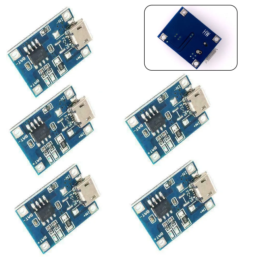 5PCS 4.5V-5.5V 1A Micro 18650 TP4056 Lithium Battery Charger Module Linear Charging Board With Protection Dual Functions Li-ion
5PCS 4.5V-5.5V 1A Micro 18650 TP4056 Lithium Battery Charger Module Linear Charging Board With Protection Dual Functions Li-ion