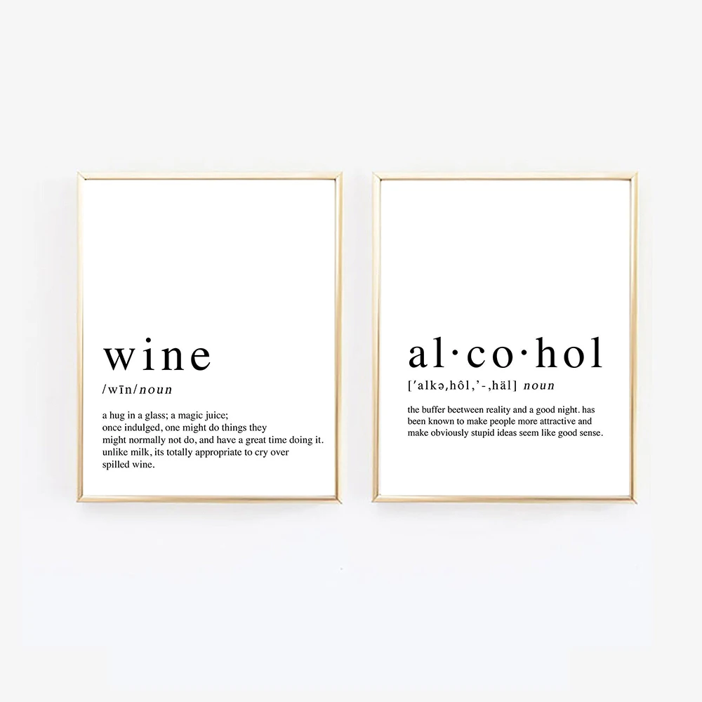 

Funny Canvas Painting Alcohol And Wine Definition Quote Posters and Prints Bedroom Black White Wall Art Kitchen Home Decor