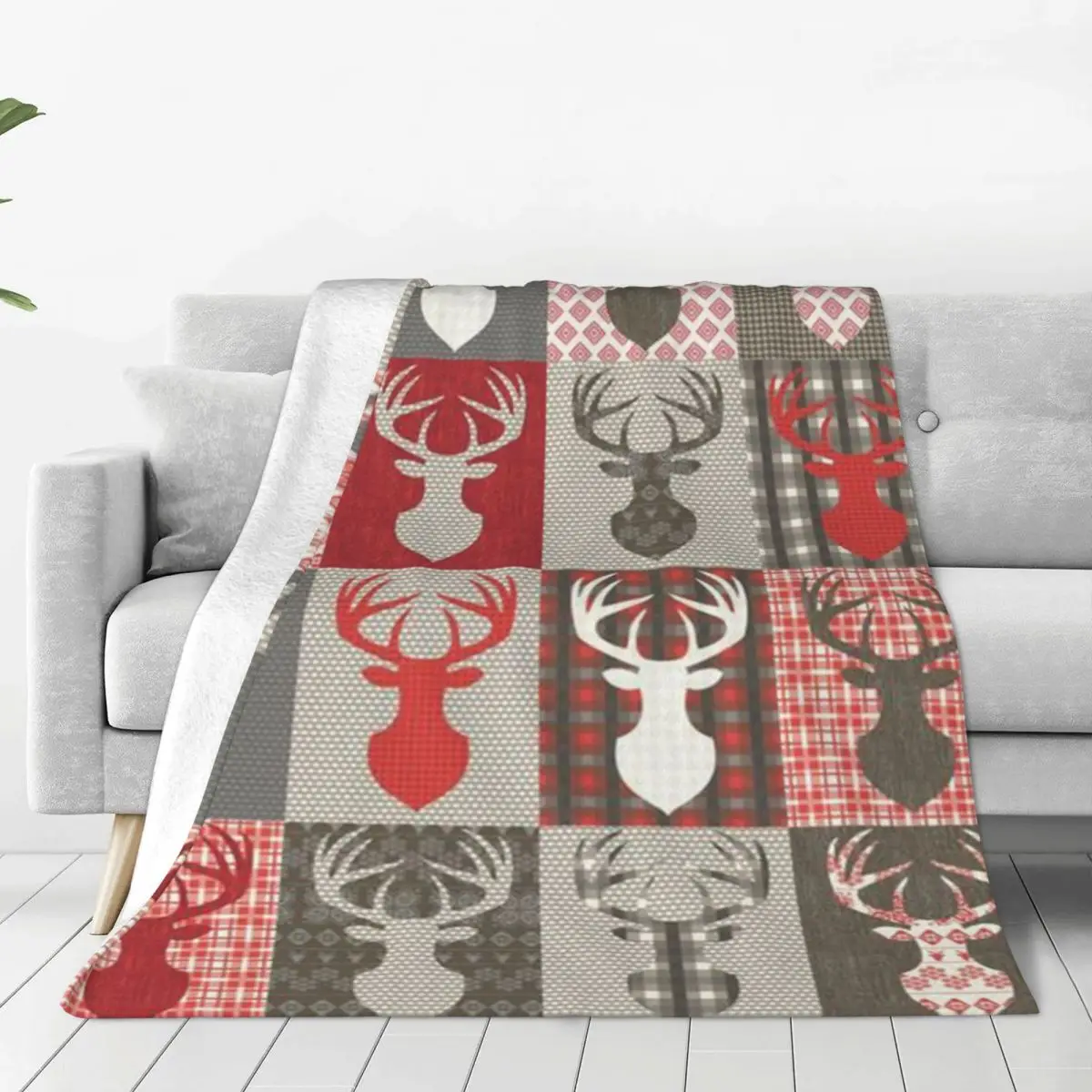 

Christmas Deer Elk Plaid Soft Flannel Throw Blanket for Couch Bed Warm Blanket Lightweight Blankets for Sofa Travel Blanket