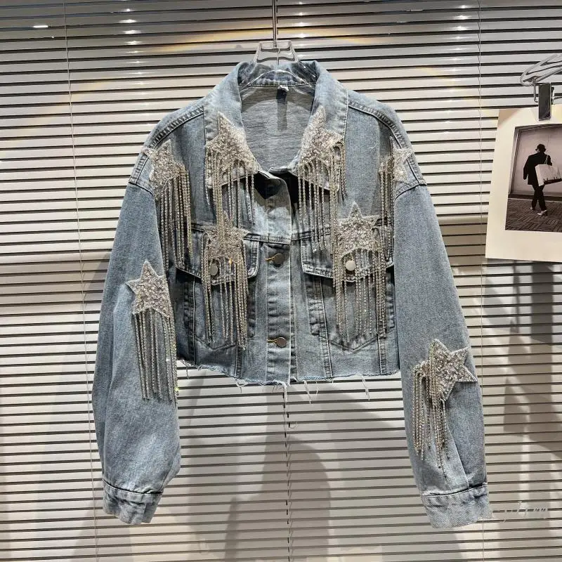 Fashion Denim Jacket for Women 2022 Autumn New Classic Style Rhinestone Tassel Loose Short Coat Lady Outwear High Waist Top
Fashion Denim Jacket for Women 2022 Autumn New Classic Style Rhinestone Tassel Loose Short Coat Lady Outwear High Waist Top