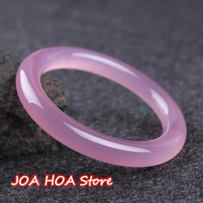 

Gift Hewelry Natural Pink Chalcedony Hand-carved Round Bar Bangle Fashion Boutique Jewelry Women Agate Beauty Bracelet Handring