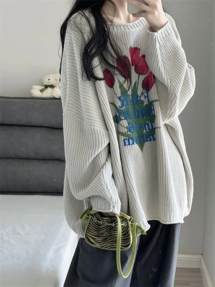 Retro Knitted Sweater Women Harajuku Vintage Floral Print Jumper Loose Casual Long Sleeve O-neck Tops Y2K Clothes Sweet Sueter
Retro Knitted Sweater Women Harajuku Vintage Floral Print Jumper Loose Casual Long Sleeve O-neck Tops Y2K Clothes Sweet Sueter