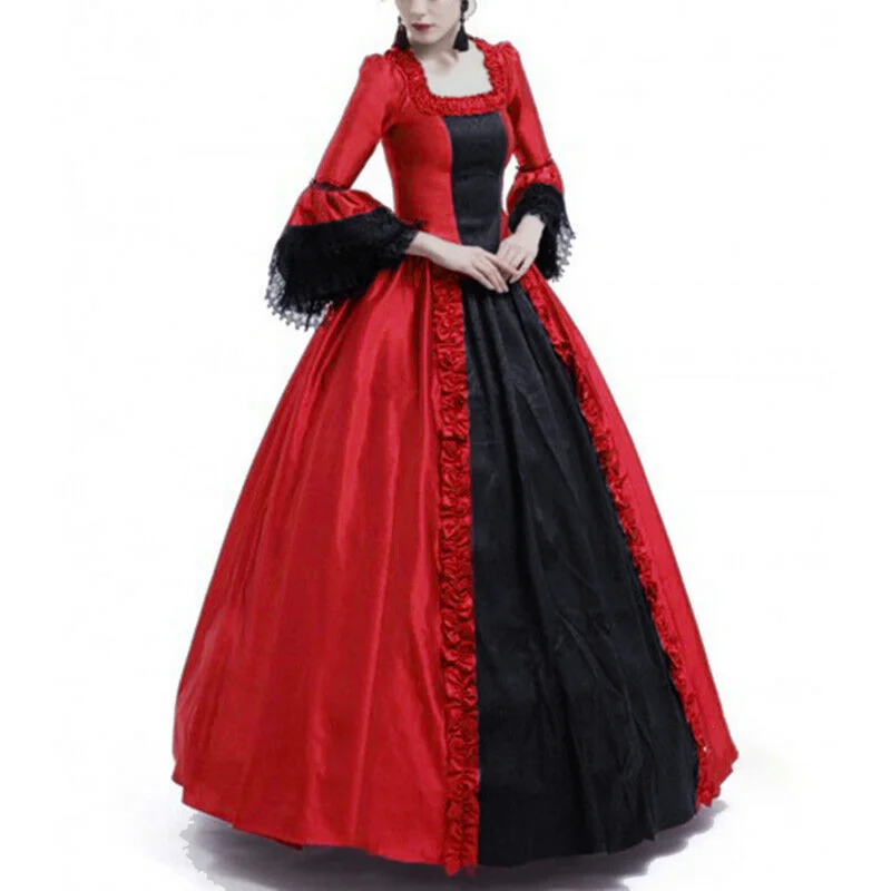 

Кружевное платье в стиле ретро на Хэллоуин, костюм для косплея, готический Европейский и американский средневековый сценический костюм с длинными рукавами для выступлений