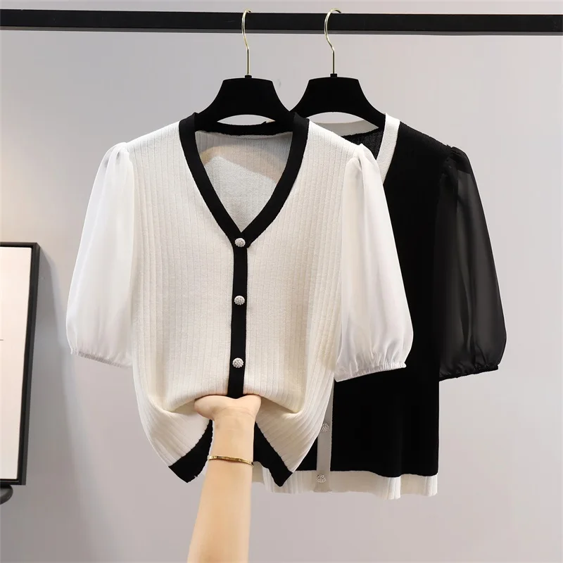 Oversized Women's Short Sleeve Seamless Cashmere Sweater Knitted 2023 Spring Beading Button Fashion Korean Outerwear Pullover
Oversized Women's Short Sleeve Seamless Cashmere Sweater Knitted 2023 Spring Beading Button Fashion Korean Outerwear Pullover