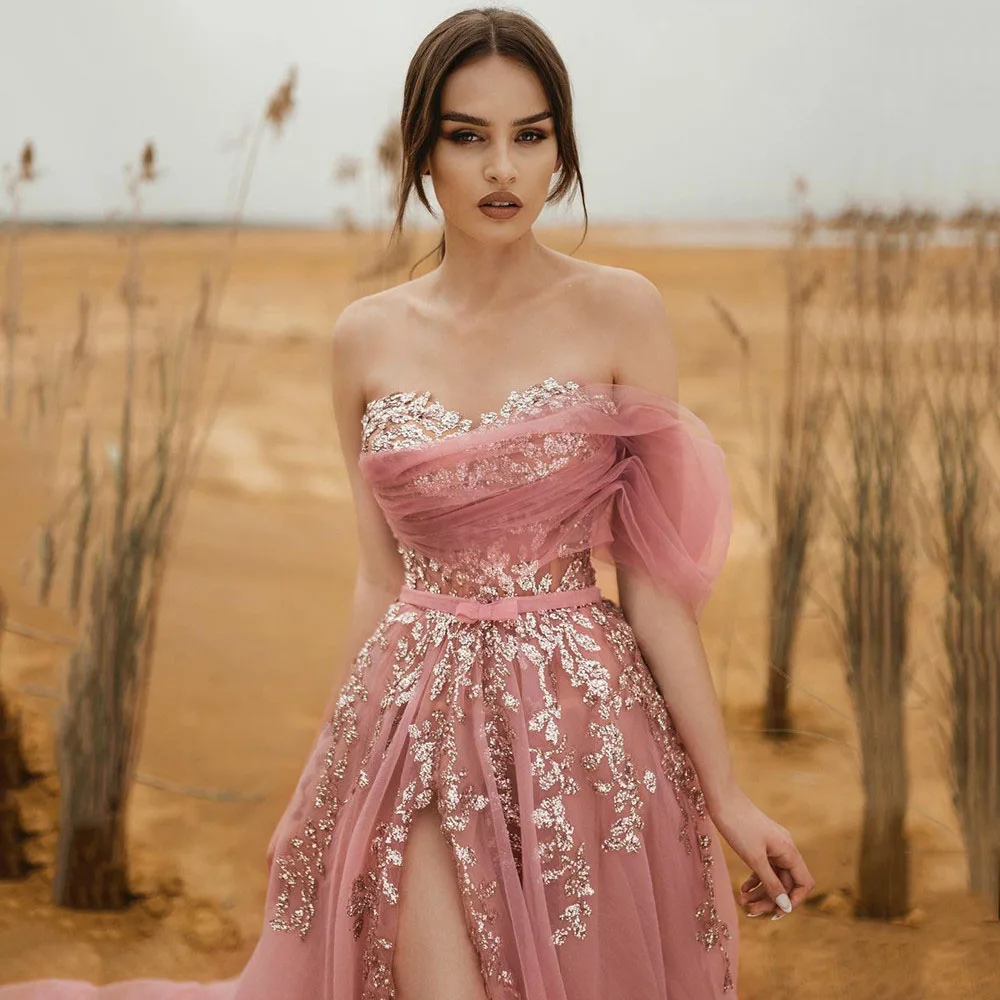 GUXQD Pink Appliques Tulle Prom Dress Sweetheart One Shoulder Straps Evening Gowns Sexy High Slit Party vestidos de fiesta
GUXQD Pink Appliques Tulle Prom Dress Sweetheart One Shoulder Straps Evening Gowns Sexy High Slit Party vestidos de fiesta