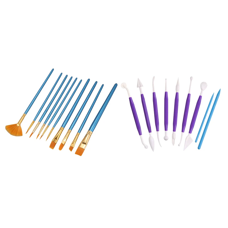 10Pcs Blue Handle Nylon Hair Multifunction Paint Brushes & 9 Pieces Plastic Clay Modeling Tools Ceramic Pottery Tool Kit
10Pcs Blue Handle Nylon Hair Multifunction Paint Brushes & 9 Pieces Plastic Clay Modeling Tools Ceramic Pottery Tool Kit