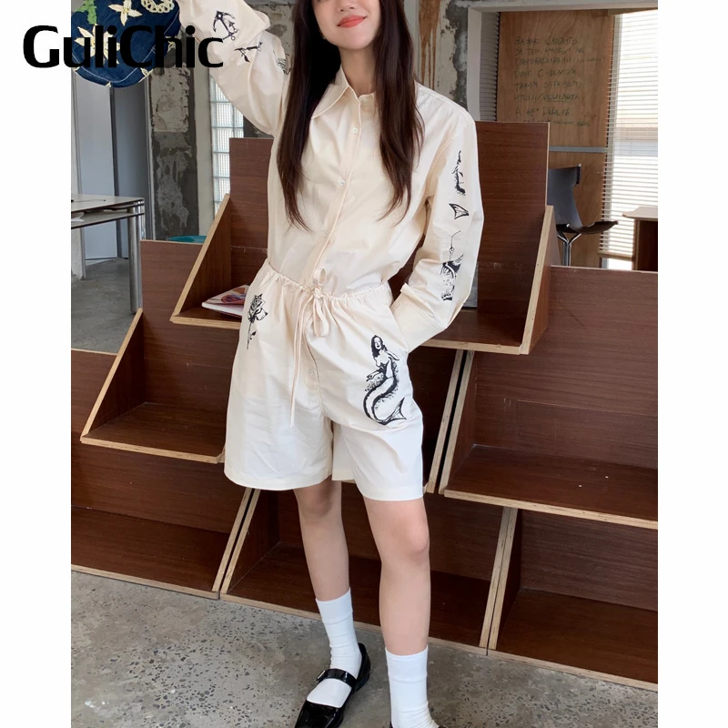 5.5 GuliChic Women Single Breasted Loose Casual Back Triangle Shirt Blouse Or Drawstring Mermaid Print Shorts Set
5.5 GuliChic Women Single Breasted Loose Casual Back Triangle Shirt Blouse Or Drawstring Mermaid Print Shorts Set