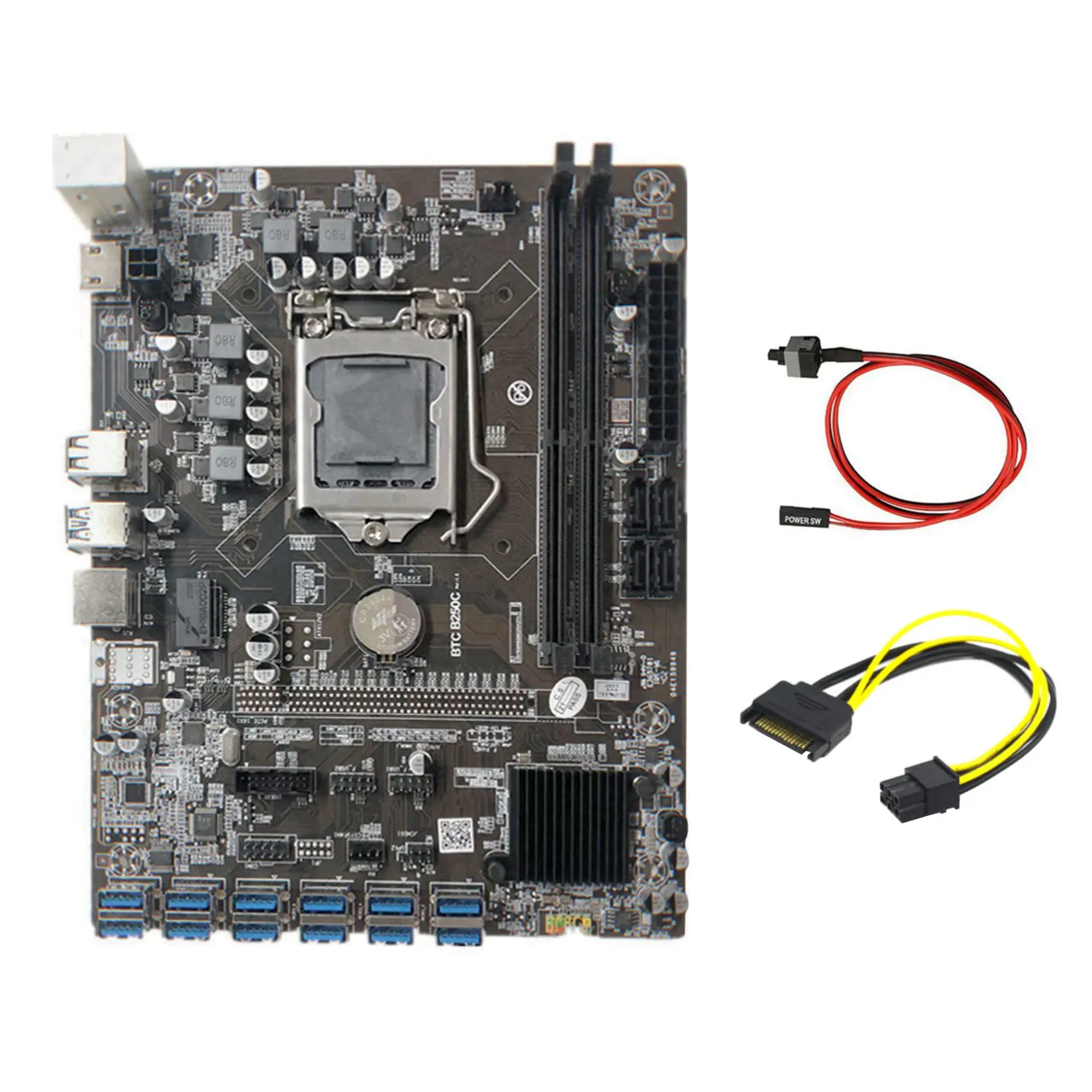 Материнская плата для майнинга B250C + SATA 15Pin до 6Pin кабель + коммутационный кабель 12 pcie на USB3.0 слот GPU LGA1151 поддержка DDR4 для майнинга
Материнская плата для майнинга B250C + SATA 15Pin до 6Pin кабель + коммутационный кабель 12 pcie на USB3.0 слот GPU LGA1151 поддержка DDR4 для майнинга
