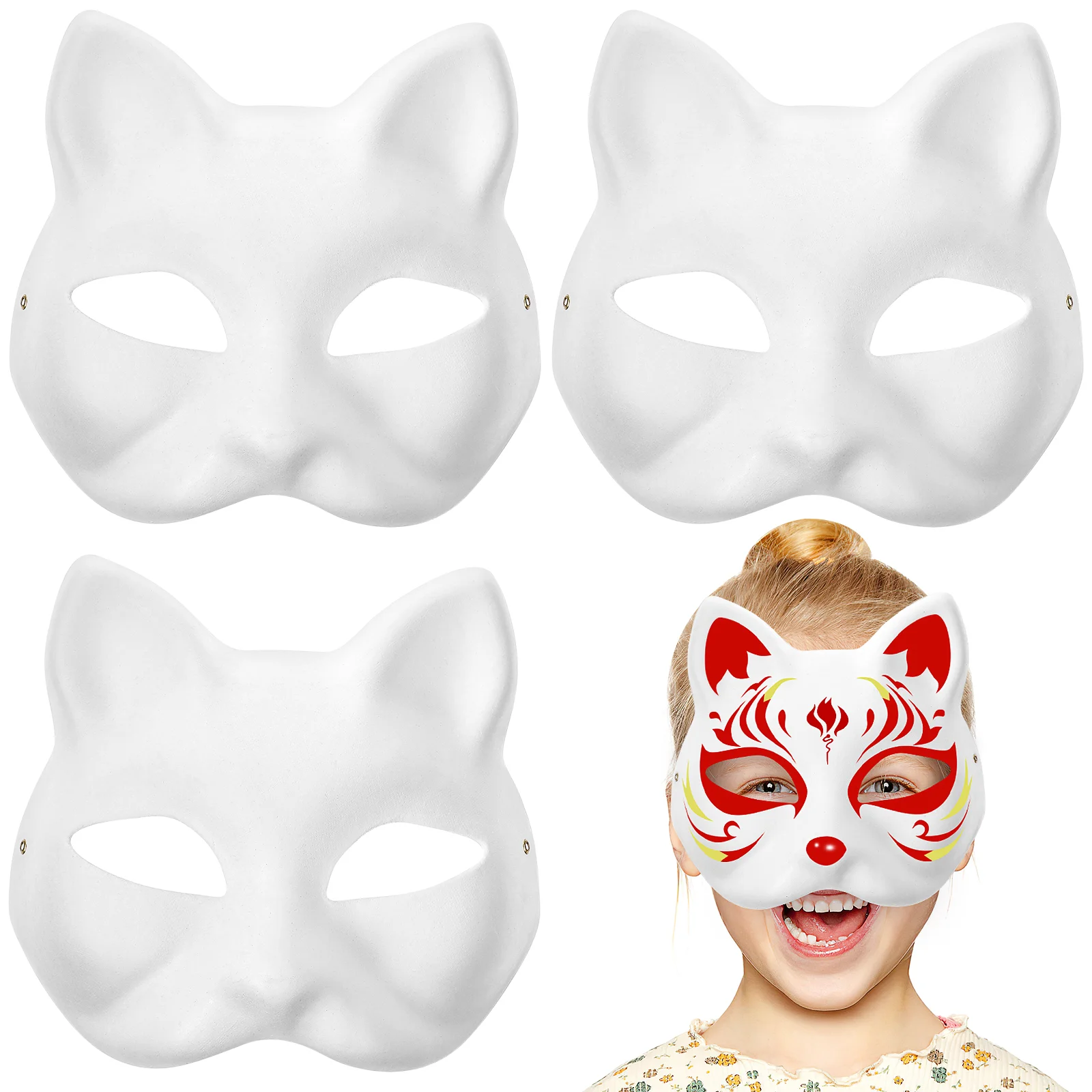 

3Pcs Cat, White DIY Unpainted Cat Plain for Decorating Masquerade for Party Accessory Therian mask