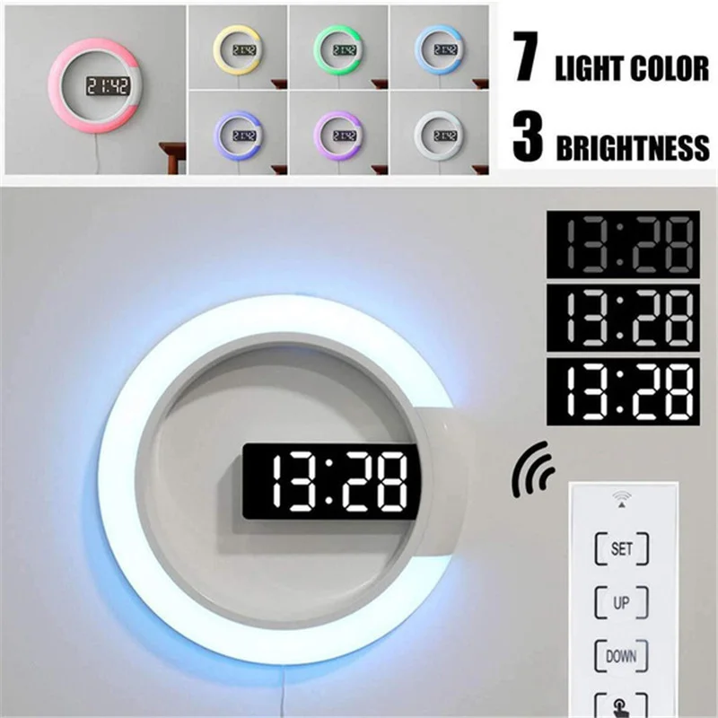 Led Digital Wall Clock Remote Control Creative LED Hollow Wall Clock with Alarm Ring Light Mirror Hollow Wall Clock Color Change
Led Digital Wall Clock Remote Control Creative LED Hollow Wall Clock with Alarm Ring Light Mirror Hollow Wall Clock Color Change
