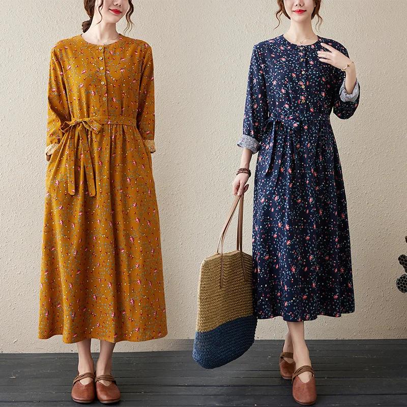2022 Long Sleeve Cotton Linen Vintage Floral Dresses For Women Casual Loose Spring Autumn Dress Elegant Clothing
2022 Long Sleeve Cotton Linen Vintage Floral Dresses For Women Casual Loose Spring Autumn Dress Elegant Clothing