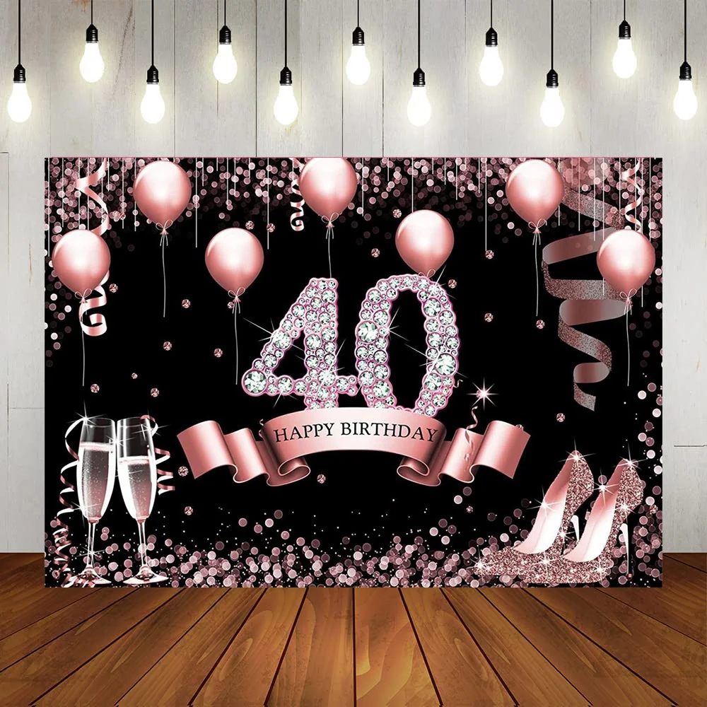 

Праздничный баннер на 40-й день рождения, декорация, черная, золотая, розовая Корона, для мужчин и женщин, фон для фотосъемки на годовщину, плакат