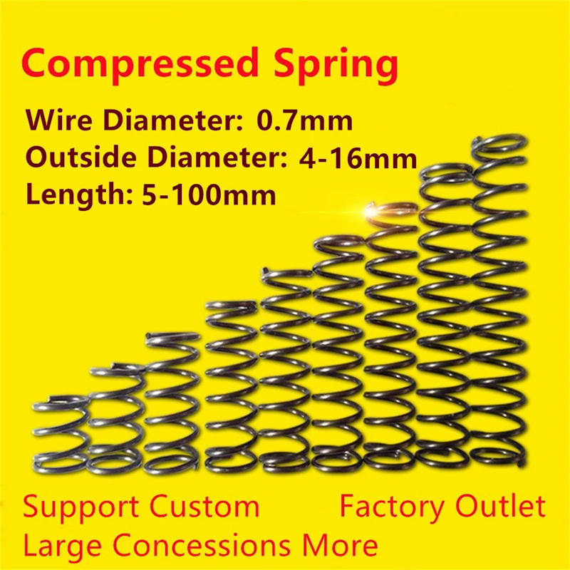 

5-10PCS Wire Diameter 0.7mm Compression Spring Y Type Cylidrical Coil Rotor Return Pressure Compressed Spring Steel 65Mn 5-100mm