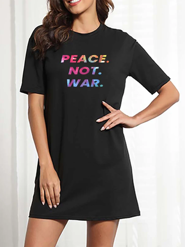 Letter Mini Dress Casual Peace No War Starry Sky Tshirt Sundress Short Sleeve Kawaii Summer Dress O Neck Clothes Dress for Women
Letter Mini Dress Casual Peace No War Starry Sky Tshirt Sundress Short Sleeve Kawaii Summer Dress O Neck Clothes Dress for Women