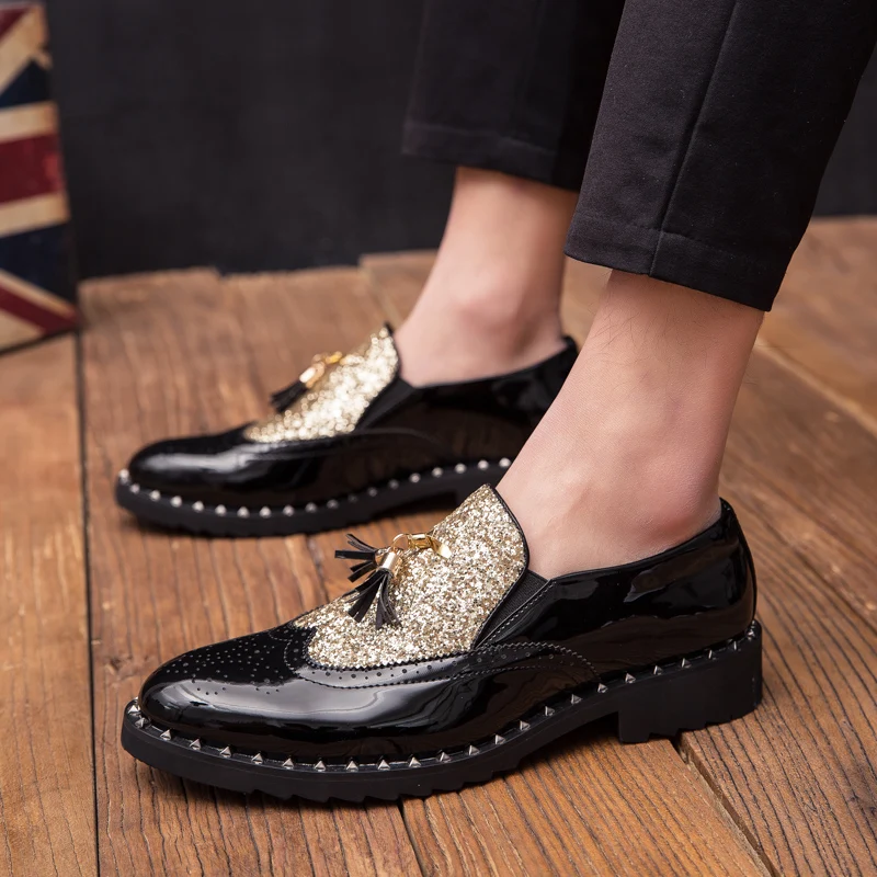 mens fashion evening prom dresses patent leather tassels shoes slip-on lazy shoe breathable carved brogue loafers youth footwear 
mens fashion evening prom dresses patent leather tassels shoes slip-on lazy shoe breathable carved brogue loafers youth footwear