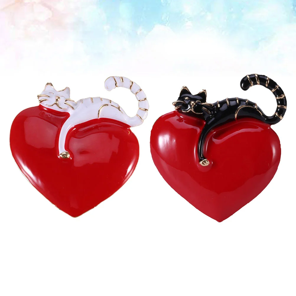 

2 Pcs Heart Breastpin Accesorios Para Mujer Cat Brooches The Gift Costume Props Decoration Heart-shaped Valentine's Day