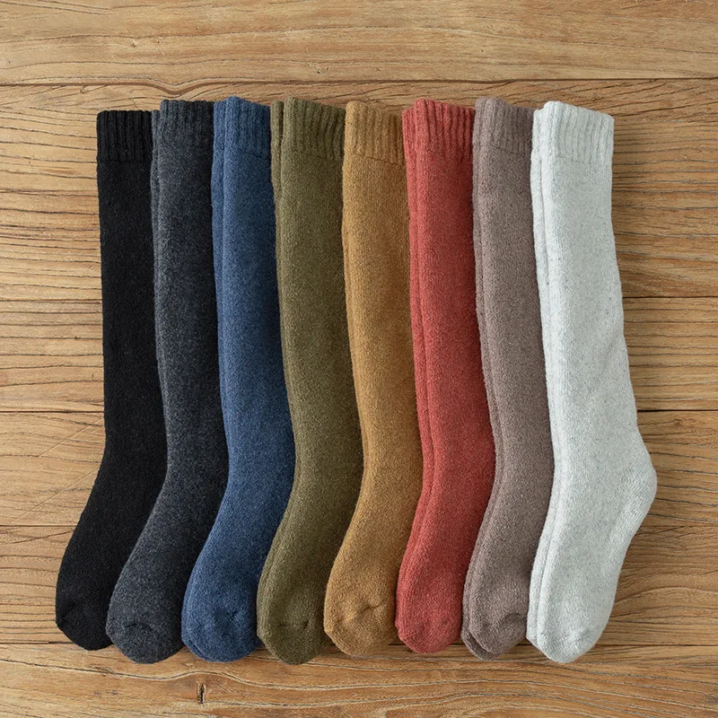

Winter new style men's and women's stockings high tube large wool calf socks thickened warm men's and women's terry Towel socks