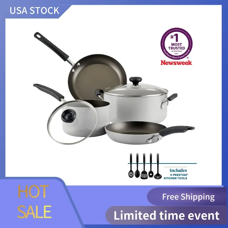 Farberware Easy Clean Aluminum Nonstick Kitchen Cookware Sets Cookware Pots and Pans Set,11-Piece, Silver
Farberware Easy Clean Aluminum Nonstick Kitchen Cookware Sets Cookware Pots and Pans Set,11-Piece, Silver