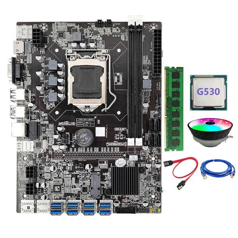 B75 ETH Mining Motherboard 8XPCIE To USB LGA1155 DDR3 4GB 1600Mhz+Cooling Fan+RJ45 Network Cable+G530 CPU BTC Miner
B75 ETH Mining Motherboard 8XPCIE To USB LGA1155 DDR3 4GB 1600Mhz+Cooling Fan+RJ45 Network Cable+G530 CPU BTC Miner