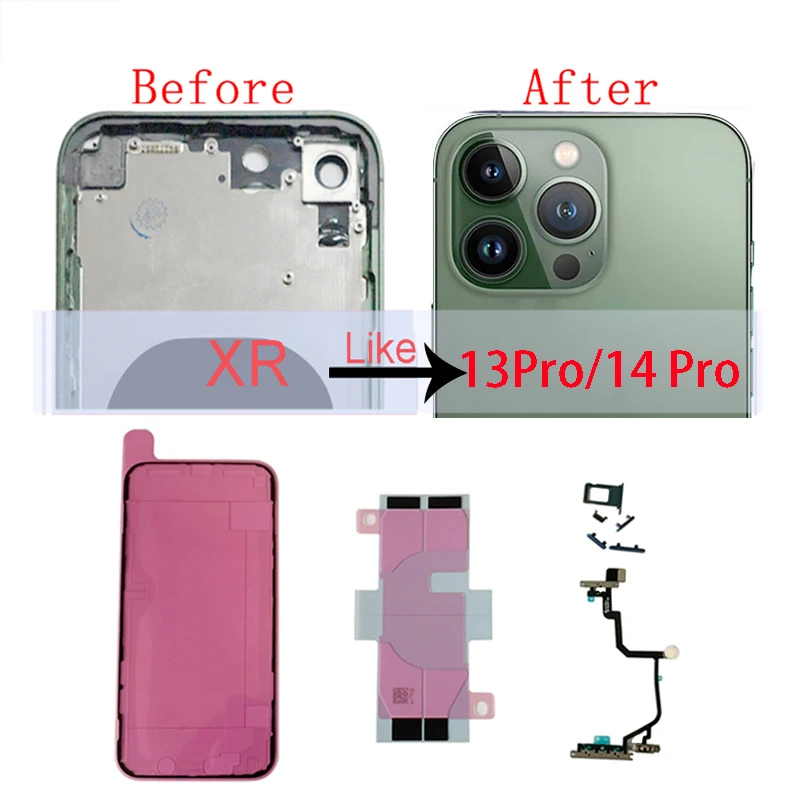 Запасные части для iPhon XR Like 13 Pro, задняя крышка аккумулятора + средняя рамка Шасси + лоток для SIM-карты + боковой ключ, корпус 
Запасные части для iPhon XR Like 13 Pro, задняя крышка аккумулятора + средняя рамка Шасси + лоток для SIM-карты + боковой ключ, корпус
