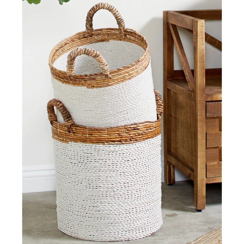 BOUSSAC 16", 14", 13"W White Seagrass Handmade Two Toned Storage Basket with Unique Texture Handles, 3-Pieces
BOUSSAC 16", 14", 13"W White Seagrass Handmade Two Toned Storage Basket with Unique Texture Handles, 3-Pieces