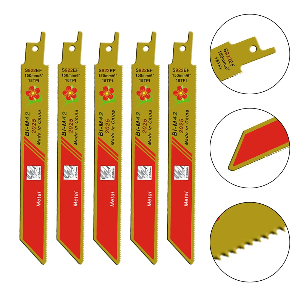 5 Pcs Jigsaw Blades S922EF 152mm Bi-metal Gold Reciprocating Saw Blades For Thin Metal Cutting Tools Power Tools Accessories
5 Pcs Jigsaw Blades S922EF 152mm Bi-metal Gold Reciprocating Saw Blades For Thin Metal Cutting Tools Power Tools Accessories
