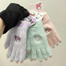 Cute Sanrio Kuromi My Melody Pochacco Children Gloves Princess Girls Winter Warm Students Writing Thicken Girls Gloves Gift