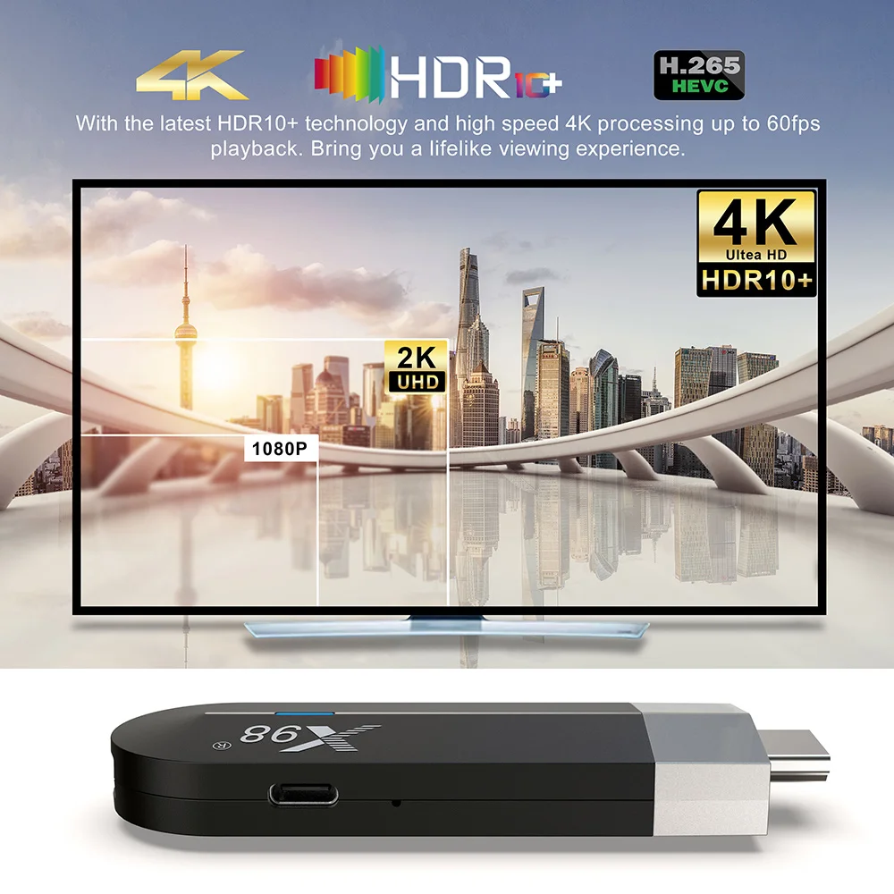 Android 11 TV Stick Amlogic S905Y4 Quad Core AV1 4K 60fps Dual Wifi X98 Dongle 2GB 16GB Smart TV Box vs X96S
Android 11 TV Stick Amlogic S905Y4 Quad Core AV1 4K 60fps Dual Wifi X98 Dongle 2GB 16GB Smart TV Box vs X96S