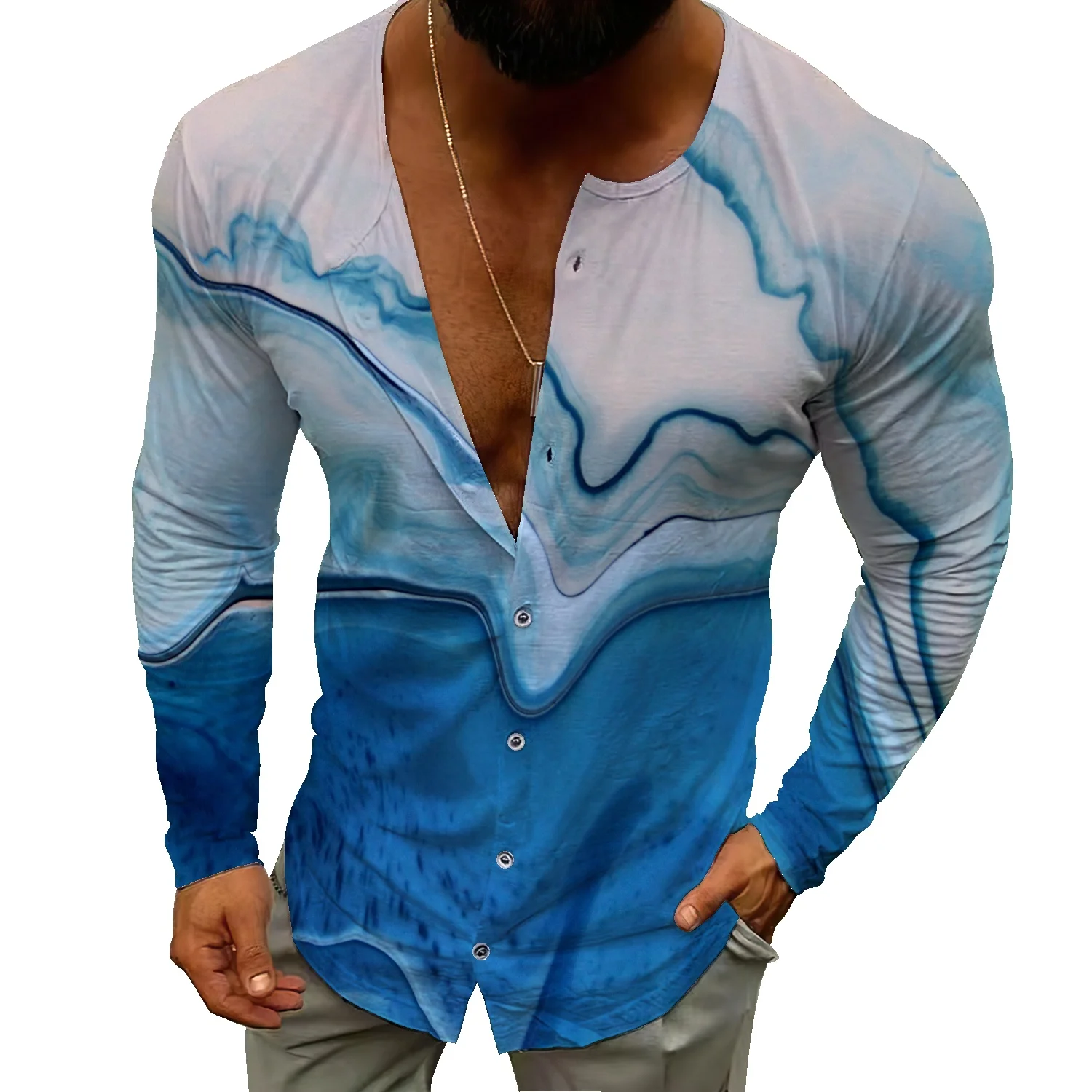 Summer round neck trend shirt men's gradient tie-dye slim casual handsome men's white stand-up collar shirt
Summer round neck trend shirt men's gradient tie-dye slim casual handsome men's white stand-up collar shirt
