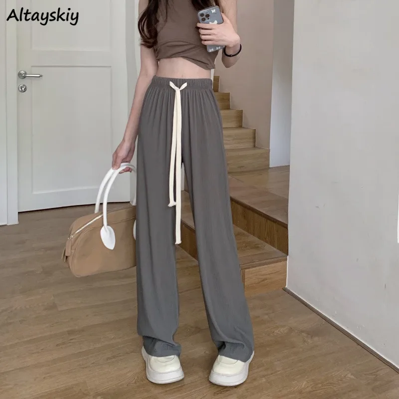 Casual Pants Wide Leg High Waist Drawstring Thin Loose Summer Clothing Simple Basic All-match Fashion Design Pantalon Pour Femme
Casual Pants Wide Leg High Waist Drawstring Thin Loose Summer Clothing Simple Basic All-match Fashion Design Pantalon Pour Femme