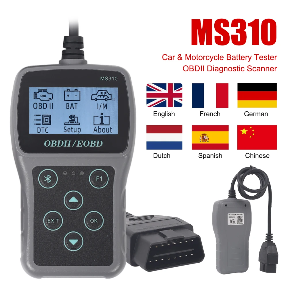 2023 New MS310 OBD2 Scanner Car Diagnostic Tool Battery Tester Car Fault Code Reader Car Engine Tester Analyzer 2.4 inch Display
2023 New MS310 OBD2 Scanner Car Diagnostic Tool Battery Tester Car Fault Code Reader Car Engine Tester Analyzer 2.4 inch Display