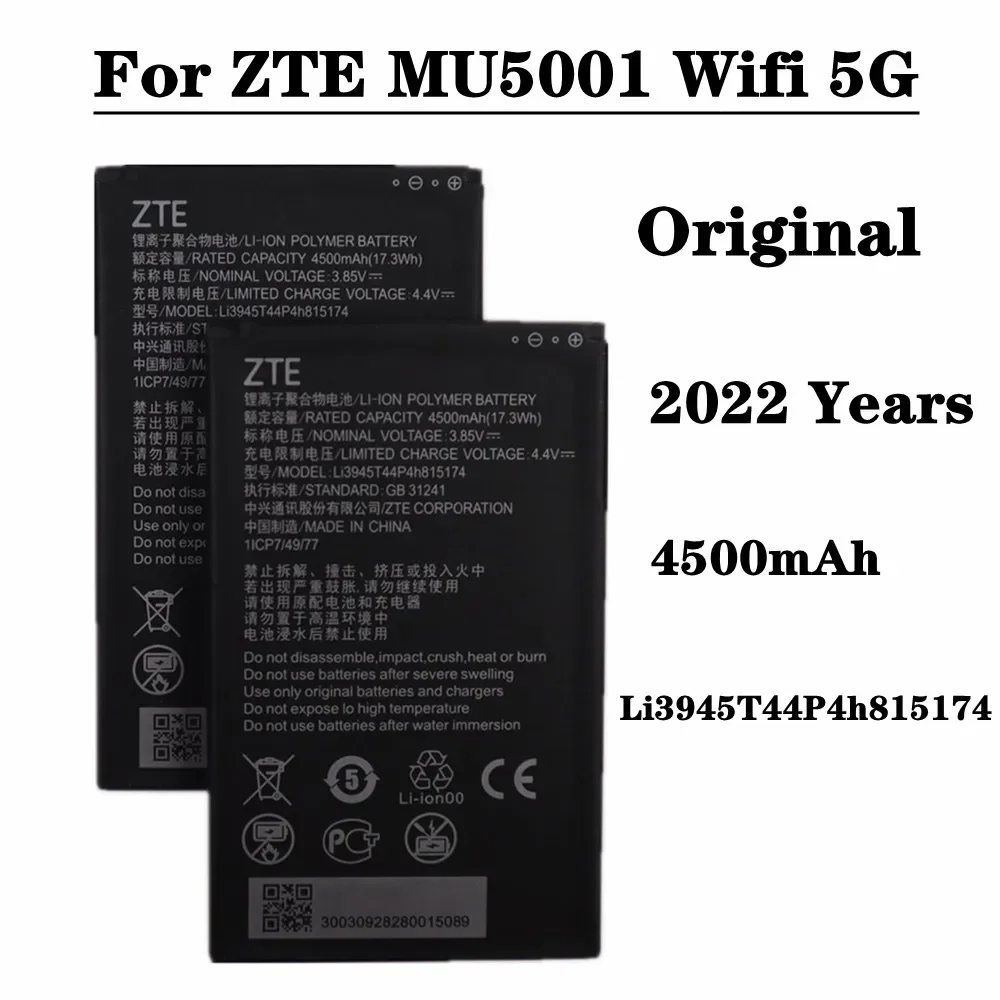 Оригинальный аккумулятор Li3945T44P4h815174 для ZTE MU5002 MU5001 5G Wifi Wifi6, портативный беспроводной аккумулятор
Оригинальный аккумулятор Li3945T44P4h815174 для ZTE MU5002 MU5001 5G Wifi Wifi6, портативный беспроводной аккумулятор