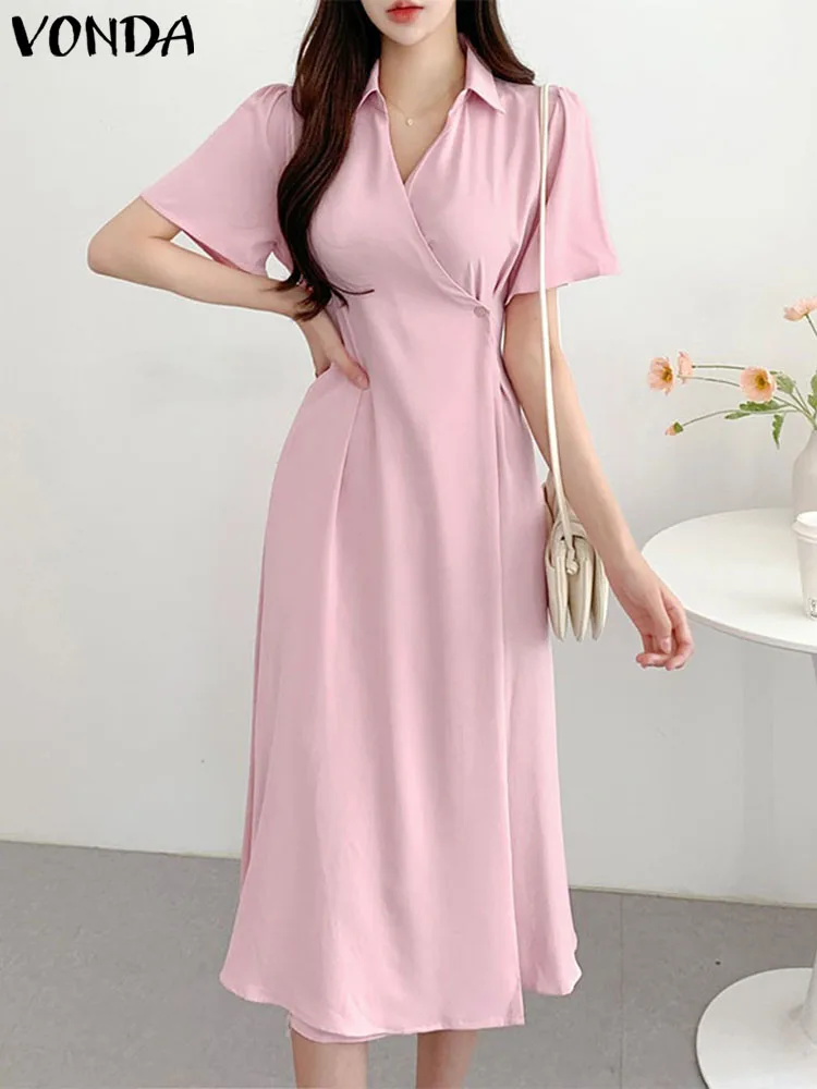 VONDA Elegant Midi Dress Women Fashion Solid Color Office Shirt Sundress 2023 Summer Button Streetwear Short Puff Sleeve Vestido
VONDA Elegant Midi Dress Women Fashion Solid Color Office Shirt Sundress 2023 Summer Button Streetwear Short Puff Sleeve Vestido