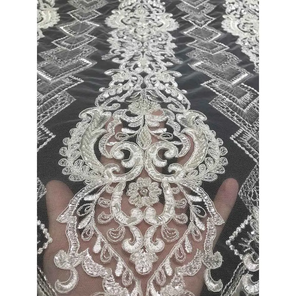 Bridal Embroidered Lace White Wedding Dress Fabric High Quality Gorgeous Beaded Sequin Tulle Mesh for Sewing Evening Gown Latest
Bridal Embroidered Lace White Wedding Dress Fabric High Quality Gorgeous Beaded Sequin Tulle Mesh for Sewing Evening Gown Latest