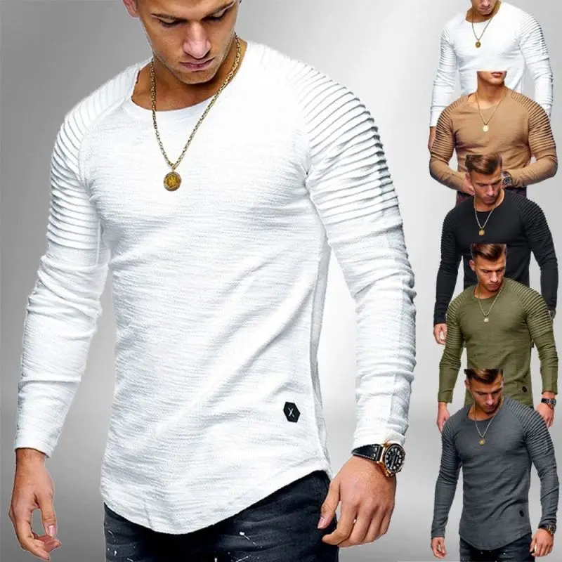 T-shirt Men's Fashion Solid Color Slim Fit Casual Fashion Pleated Men's Long Sleeve Boys' Round Neck Long Sleeve Striped sleeve
T-shirt Men's Fashion Solid Color Slim Fit Casual Fashion Pleated Men's Long Sleeve Boys' Round Neck Long Sleeve Striped sleeve