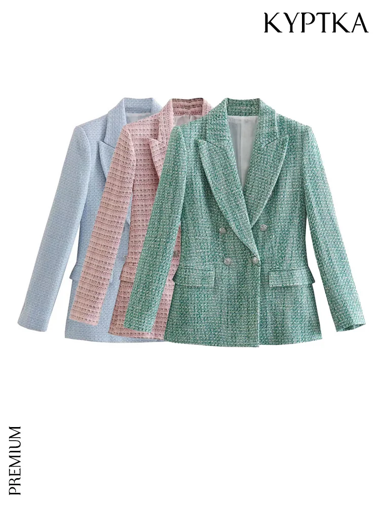 KYPTKA Women Fashion Tweed Double Breasted Blazer Coat Vintage Long Sleeve Flap Pockets Female Outerwear Chic Veste Femme
KYPTKA Women Fashion Tweed Double Breasted Blazer Coat Vintage Long Sleeve Flap Pockets Female Outerwear Chic Veste Femme