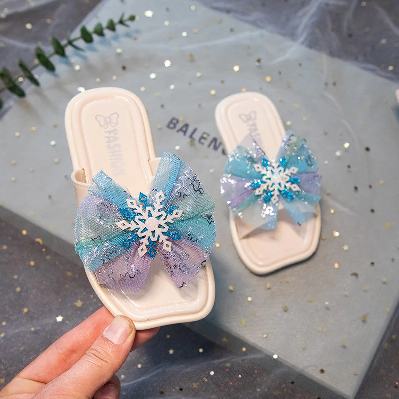 Тапки для девочек 2023 милые модные детские снежные Классические в Корейском стиле на плоской подошве с бантом детская повседневная обувь для принцессы элегантные детские