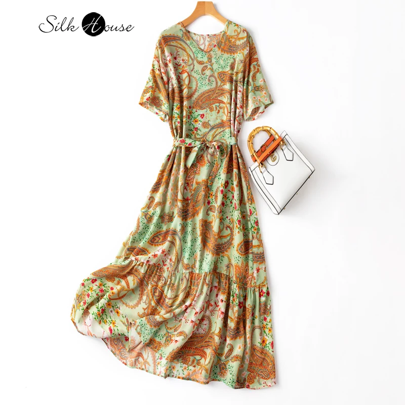 Cool Ancient European Style 100%Natural Mulberry Silk Pezley V-neck Short Sleeve Silk Ruffle Hem Loose Women's Fashion Dress
Cool Ancient European Style 100%Natural Mulberry Silk Pezley V-neck Short Sleeve Silk Ruffle Hem Loose Women's Fashion Dress