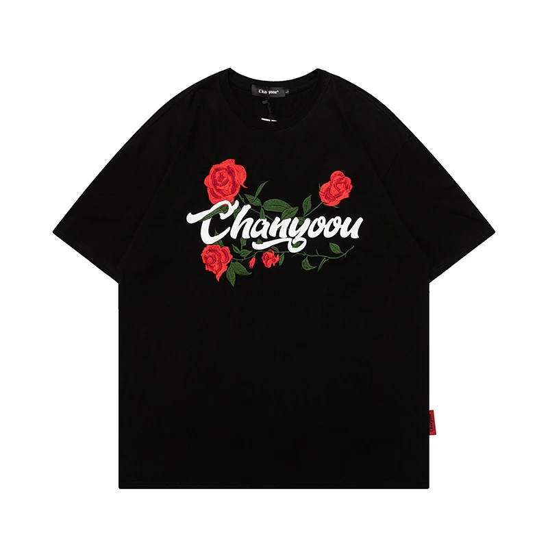 Retro Rose Flower Letter Embroidery White Black Summer Tees Men and Women Short Sleeve Streetwear Loose Casual T Shirt Oversized
Retro Rose Flower Letter Embroidery White Black Summer Tees Men and Women Short Sleeve Streetwear Loose Casual T Shirt Oversized