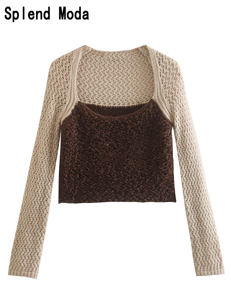 2023 Women Spring Vintage Patchwork Cropped Pullover Knitted Sweater Fashion Square Collar Long Sleeve Female Casual Chic Tops
2023 Women Spring Vintage Patchwork Cropped Pullover Knitted Sweater Fashion Square Collar Long Sleeve Female Casual Chic Tops