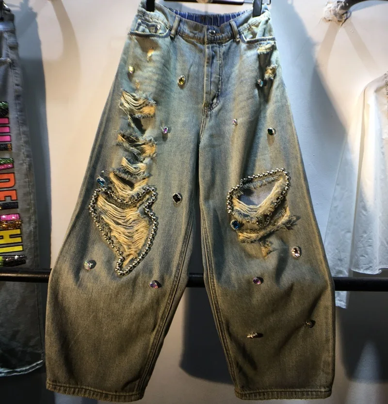 Trendy 2023 New Spring Summer Women Denim Trousers Washed Beading Hole High Waist Jeans Casual Ankle-length Straight Pants
Trendy 2023 New Spring Summer Women Denim Trousers Washed Beading Hole High Waist Jeans Casual Ankle-length Straight Pants