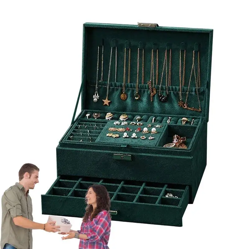 Velvet Jewelry Organizer Green Velvet Jewelry Storage 3-Tier Box With Removable Tray Lock Rings For Women Christmas Gift
Velvet Jewelry Organizer Green Velvet Jewelry Storage 3-Tier Box With Removable Tray Lock Rings For Women Christmas Gift