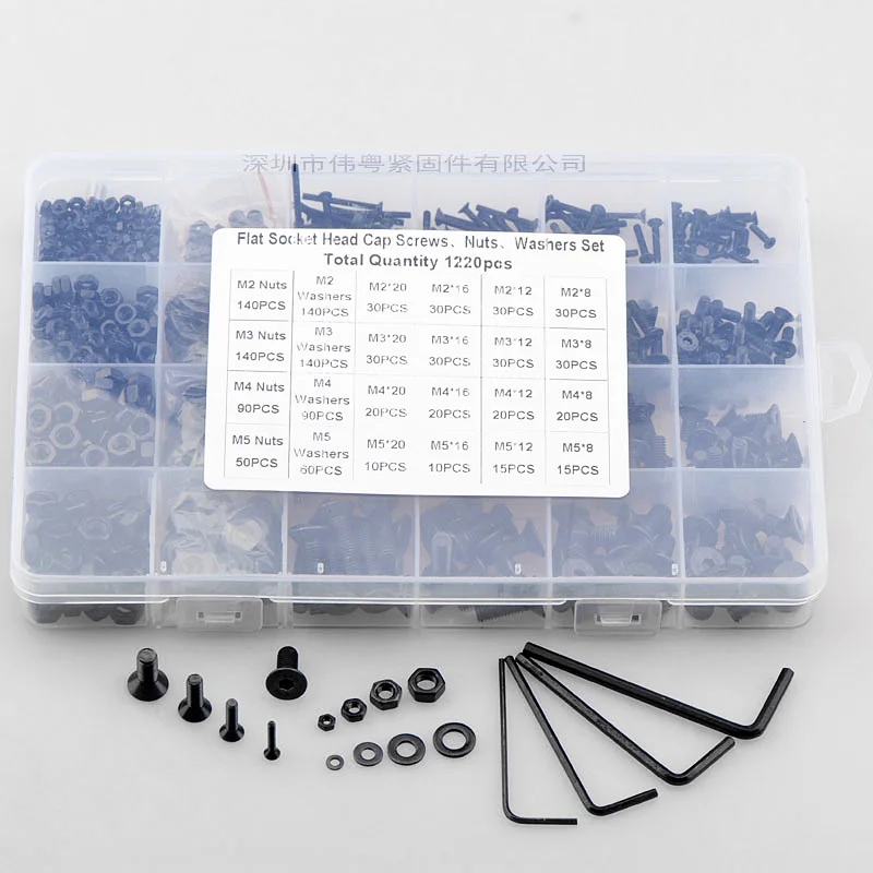 Countersunk Hex Socket Cap Screws Suit Black High Strength Hex Socket Flat Countersunk Head Cap Screws Nut Suit 1220pcs
Countersunk Hex Socket Cap Screws Suit Black High Strength Hex Socket Flat Countersunk Head Cap Screws Nut Suit 1220pcs