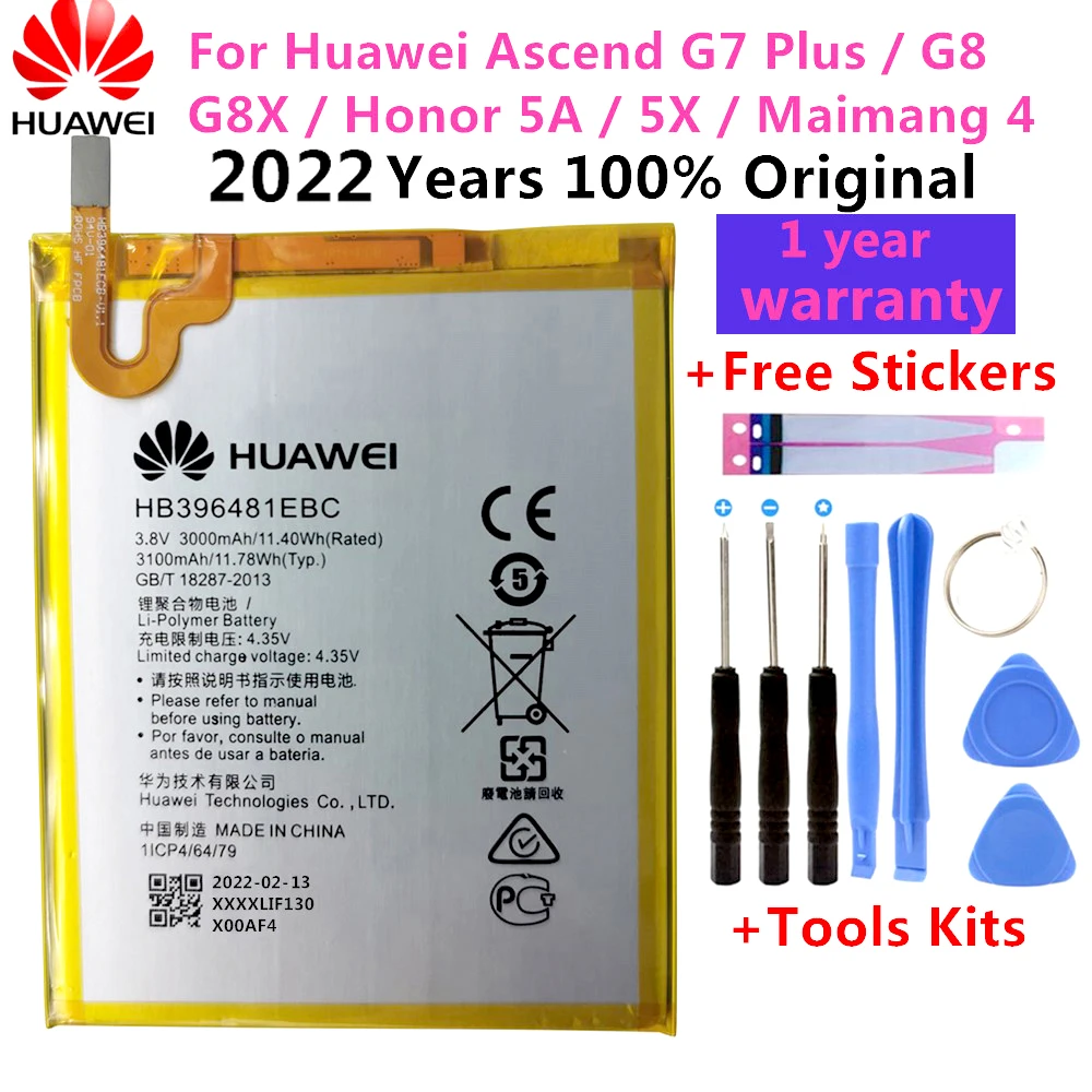 Original Replacement Battery HB396481EBC For Huawei ASCEND G7 PLUS HONOR 5X y6ii GR5 5A G8 G8X RIO L03 UL00 TL00 AL00 3000mAh
Original Replacement Battery HB396481EBC For Huawei ASCEND G7 PLUS HONOR 5X y6ii GR5 5A G8 G8X RIO L03 UL00 TL00 AL00 3000mAh